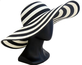 Giant Sunhat 6 Inch Brim Hat Striped Sunhat Wide Sunhat Summer Strawhat Black White Striped Hat