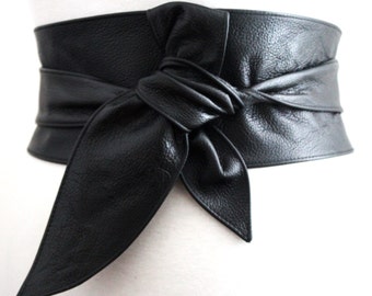 Black Belt Gift for her Black leather obi belt Leather sash belt Real leather belt Obi Belt Plus size belt Wrap tie belt Leather Belt