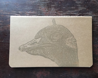 Ostrich Linocut Printed on Moleskine 8" x 5" Lined Cahier Notebook