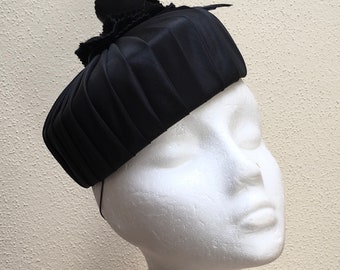 Black Silk Percher Pillbox Beret Hat Millinery Women