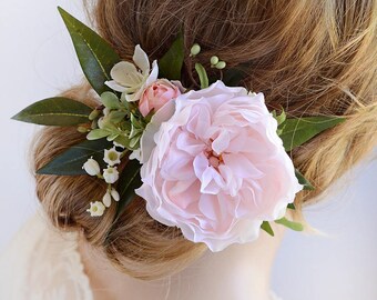 peony hair clip, blush wedding, pink flower hair clip, bridal hairpiece, wedding hairpiece, lily of the valley, floral hair accessories