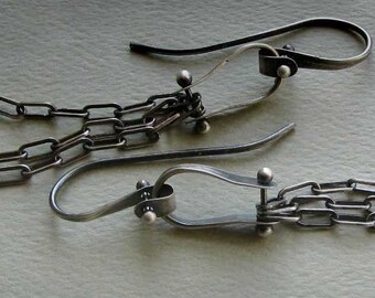 Miller Earrings: Oxidized Sterling Silver Riveted Chain Modern Industrial Dangles