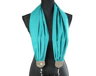 scarf camera strap in stitches teal - BCSCS135