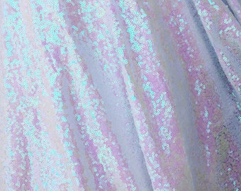 White Iridescent Sequin Fabric, Glitters Sequins Fabric for Dress, Full Sequin on Mesh Fabric, White Iridescent Sequins Fabric by the Yard
