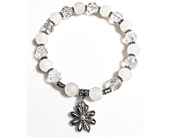 White Gemstone and Glass Charm Bracelet