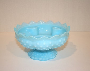 Fenton Hobnail Candle Holder//Blue Milk Glass Candle Holder//Vintage Candle Holder
