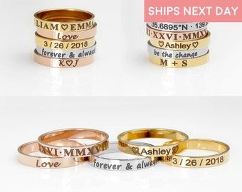 Mother's Day Gift Stacking Ring For Women Personalized Jewelry Handwriting Inspirational Ring Graduation Gift For Her - R4