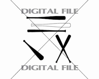 Five Baseball Bats Vector Images Vinyl Decal T-shirt Digital Cutting Files ,Svg File, Ai, Eps, PNG