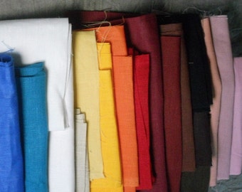 Linen fabric scraps, assorted solid colorful natural linen remnants, european flax for DIY sewing projects