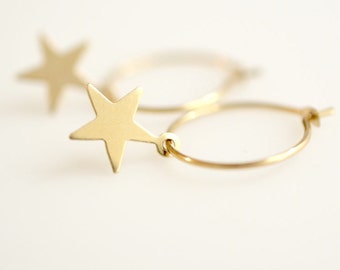 Silver Star Earring/ Gold Star Earring/ Hoop Earring With Star Charm/ Star Hoop Earrings, MC-E1002