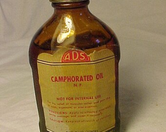 c1950s ADS Camphorated Oil American Druggists Syndicate New York, N.Y. , Labeled Medicine Bottle