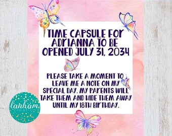 Personalized Time Capsule, First Birthday Time Capsule, Butterfly Party, Garden Party, 1st Birthday, Spring Birthday Party, Spring Birthday