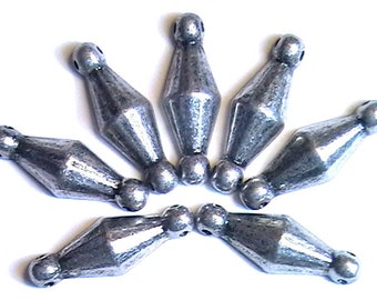 Seven 2 Hole Slider Beads, Spacer Beads Or Connector Beads Double Cone Design Antiqued Silver Tone