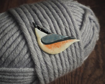 Nuthatch brooch, enameled copper pin, nature inspired, gift for her, pastel bird brooch, gift for her, cute bird pin, gift for good luck