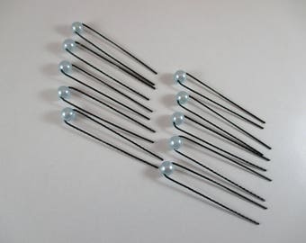 Metal with Pearl hair pins 10 sky blue, length 6 cm.