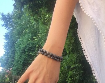 7" boho black matte beaded bracelet with toggle closure
