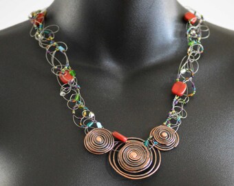 Copper rivet coil necklace