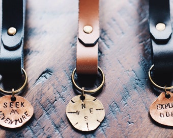 Adventure Leather Key Fob, Travel Keychain, Custom Keychain, Mens Keychain, Gift For Him, Mountain Keychain, Fathers Day Gift, Lucky Penny