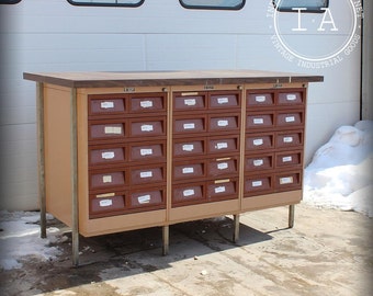 Vintage Industrial Card Catalog Library Cart Parts Cabinet