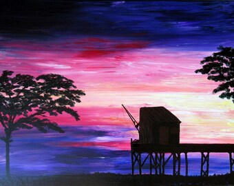large painting Modern Art, Sunset painting 80x60cm