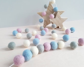 Nursery Decor - Pink, Blue, Grey Pom Pom Garland - Baby Shower Felt Ball Garland - Baby Shower Decoration - Nursery Pom Poms - Pastel Decor