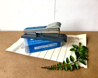 Bostitch Gray Advertising Stapler with Box of Staples - Vitramon Capacitors Inc - Vintage Office Supply Accessory - Industrial Decor