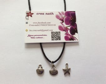 Black cord and Seashell and starfish charm necklace