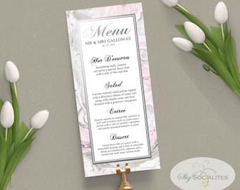 Marble Wedding Menu | Pink and Grey, Pink and Gray, Printable Menu | INSTANT DOWNLOAD PDF