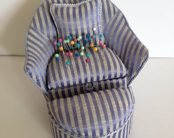 Upholstered Chair,Pillow & Footstool Pin Cushion Set