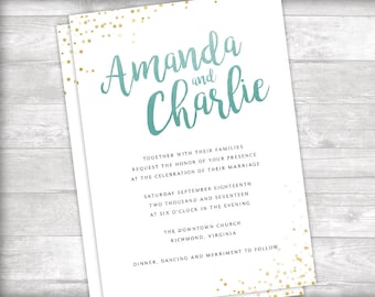Mint and Gold Watercolor Wedding Invitation, Details and RSVP Printable