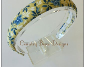 Yellow and Blue Flowers Headband-Fabric Covered Headband-Padded Headband-