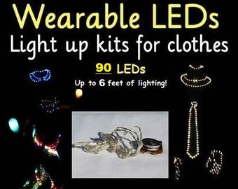 Make an LED Costume in minutes! Rechargeable, 4-mode DIY LED kit for clothes, up to 6 feet of lights, you can attach these LEDs to anything!