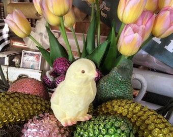 He's A Little Rough & Tumble Vintage Flocked Easter Chick