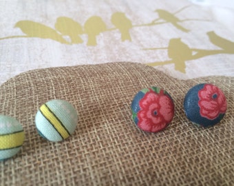 Rose Fabric Button Studs