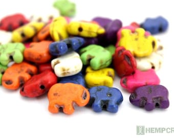 24pc Elephant Beads, 15x11mm Colorful Stone Howlite Elephant Beads, Stone Beads