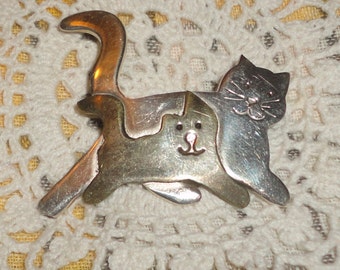 Cat and Kitten 925 and Brass Brooch, Cat Lovers**