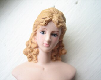 Vintage porcelain half doll, porcelain doll bust, doll supply, blond porcelain doll
