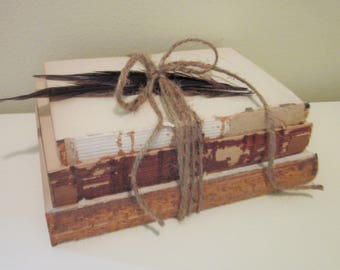 Rustic Unbound Books // Three Vintage Books Tied with Jute Twine, Urban, Rustic Decor