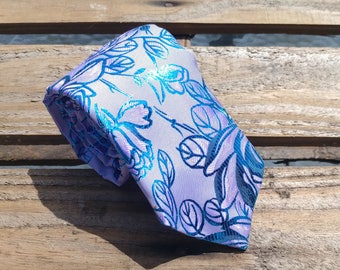 Lavender and Blue Necktie, Roses Necktie, Blue Foil Necktie, Purple Necktie, Floral Necktie
