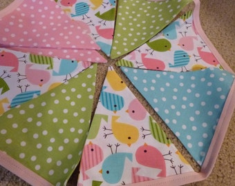 Spring Sweet Birdie Polka Dots Bunting Flags Banner - 9 Flags
