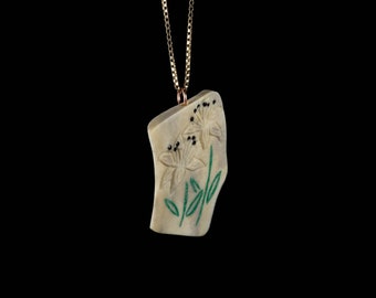 Handmade Lily Pendant Made from Naturally Shed Deer Antler and Malachite
