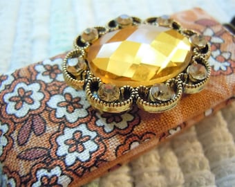 Medallion on fabric dress clip, shirt clip, jacket clip, sweater clip, chocolate brown and plum