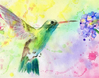 HUMMINGBIRD Watercolor Art Print, Hummingbird Painting, Watercolor Painting, Wall Art, Watercolor Print