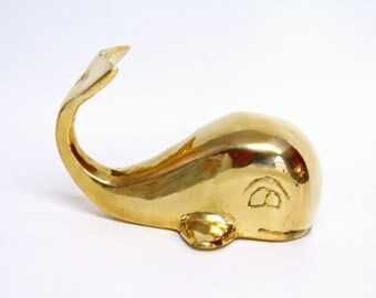 Cute Vintage Brass Whale Figurine