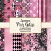 Pink Gothic digital paper, seamless skull damask Halloween scrapbook papers, distressed grunge textures, goth backgrounds, vintage Victorian
