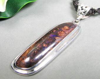 Large Boulder Opal Pendant - Sterling Silver Opal Necklace, Boho Necklaces, Silver and Opal Pendant, Long Pendant, Australian Opal Jewelry