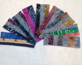 2 bookmarks, Batik bookmark, Cotton bookmark, quilted bookmark, 2"x 6.5"