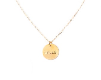 Minimalist Gold Chain Necklace - Personalized Tag - The Basics: Circle Hello
