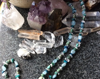 Aquamarine and turquoise - natural stone necklace