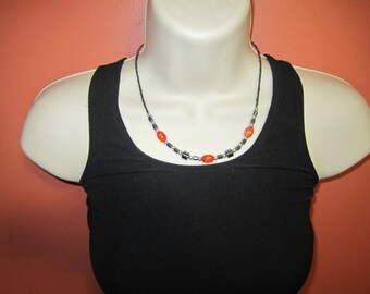 Vintage hematite and orange bead choker necklace